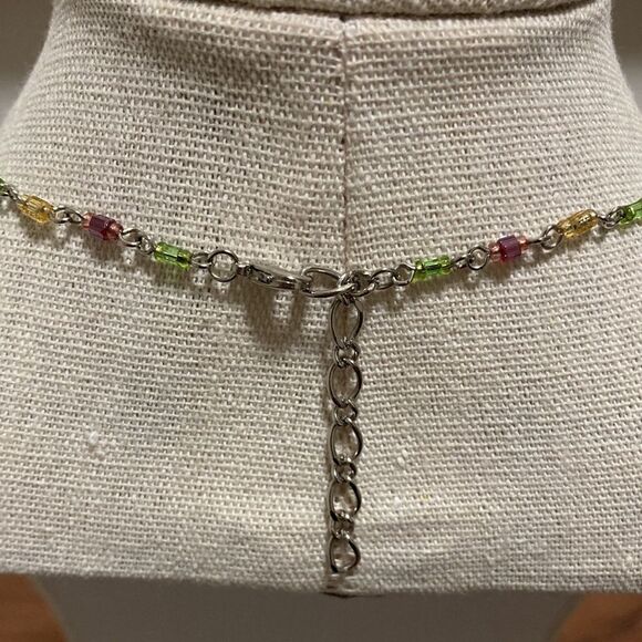 Multicolor Faceted Gem Stone Lariat Style Necklace with Sterling Silver Clasp. - Picture 4 of 4